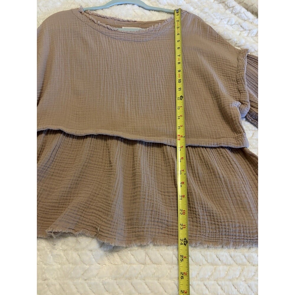 New In Womens L Cotton Gauze Top Blush Pink Boho Tiered Raw Hem Oversized - Picture 7 of 8